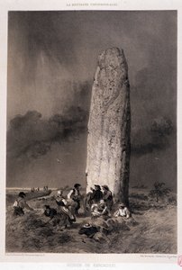 Boeren rond de menhir van Kergadiou (Finistère) - in "La Bretagne contemporaine", ill. door Félix Benoist, uitgever Charpentier, Parijs door Felix Benoist
