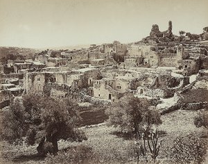 Panoramisch uitzicht op Betania, de oude naam van een klein dorpje aan de oostkant van de Olijfberg, op de weg van Jeruzalem naar Jericho