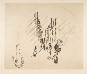 Decoratie voor een Bord: Regen door Felix Bracquemond