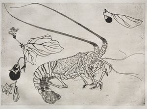 Dinerservies (Rousseau servies): Grote kreeft met opgeheven antenne (nr. 21) door Felix Bracquemond