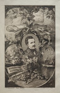 Frontispice voor "Nieuwe Werken van Champfleury, De Vrienden van de Natuur:" Portret van Champfleury, naar Gustave Courbet door Felix Bracquemond