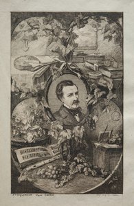 Frontispice voor Nieuwe Werken van Champfleury, De Vrienden van de Natuur: Portret van Champfleury door Felix Bracquemond