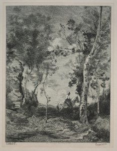 Landschap, of Het Witte Paard, naar Corot door Felix Bracquemond