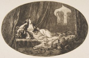 Odalisque liggend in een harem, uit Titres de Romance, 1857 door Felix Bracquemond