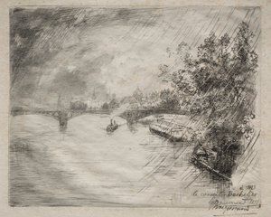 Uitzicht op de brug van Saint-Pères door Felix Bracquemond