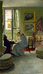Vrouw die schrijft in een interieur door Felix Edouard Vallotton