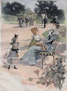 De kinderwandeling naar de acclimatisatietuin in Parijs in 1892. Gravure de founery aquerelle