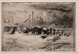 Een bui in Trouville door Felix Hilaire Buhot