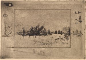 Le Port aux Mouettes Haven met meeuwen, 1886 door Felix Hilaire Buhot