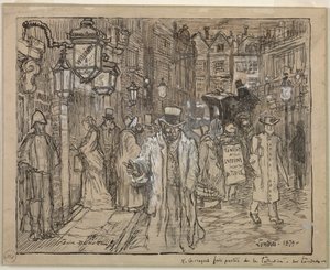 Straatscène in Londen door Felix Hilaire Buhot