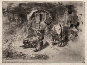 De Bewakers van het Huis, of de Vrienden van de Saltimbanque door Felix Hilaire Buhot