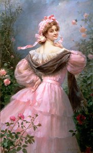 Elegante vrouw in een rozentuin door Felix Hippolyte Lucas