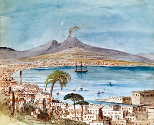 Aquarel van de Vesuvius door Felix Mendelssohn uit een prentenboek voor zijn zoon Paul