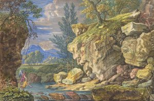 Landschap met Tobias en de Engel, 17e-begin 18e eeuw door Felix Meyer.