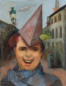 Zelfportret met een Papieren Hoed en Blauwe Sjaal door Felix Nussbaum