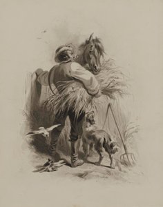 Boer met paard, hond en duiven door Felix Octavius Carr Darley