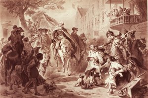 George Washington betreedt New York in 1783, gegraveerd door Alexander Hay Ritchie (1822-1895) door Felix Octavius Carr Darley