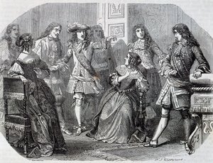 Arrestatie van Nicolas Fouquet, superintendent van financiën, gravure door Henri Felix Emmanuel Philippoteaux (1815-1884) uit Vicomte van Bragelonne, door Alexandre Dumas (1802-1870) door Felix Philippoteaux