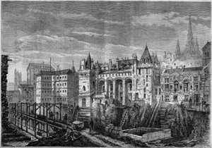 Architectuur: uitzicht op de westelijke gevel van het voormalige paleis van de koningen van Frankrijk op het Île de la Cité, in Parijs door Felix Thorigny