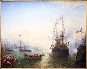Toulon, bezoek van president Emile Loubet (1838-1929) aan de Franse en Italiaanse vleugels in april 1901