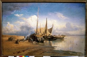 Uitzicht op de Wolga, boten