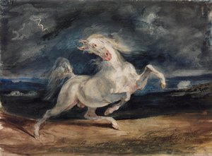 Paard geschrokken door bliksem door Ferdinand Victor Eugene Delacroix