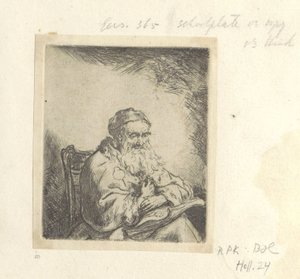 Oude man met een klaverblad op zijn jas door Ferdinand Bol (attributed to)