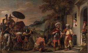 Elisa weigert de geschenken van Naäman door Ferdinand Bol