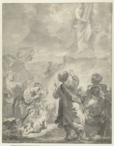 Mozes daalt af van de berg Sinaï met de Tien Geboden door Ferdinand Bol