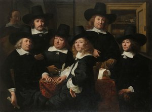 Zes regenten en de koster van het Nieuw Zijds Instituut voor de Buitensteun van de Armen, Amsterdam, 1657