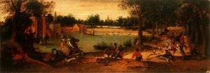 De zwijnenjacht: Een van een paar landschappen