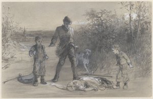 Teun de jager bij het lijk van Zijtje door Ferdinand Carl Sierich