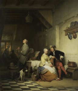 Interieur van een herberg, met figuren in zeventiende-eeuwse kleding