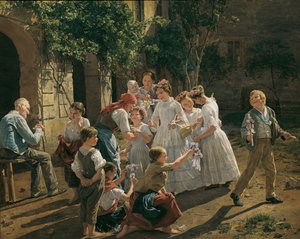 De ochtend van het feest van Corpus Christi door Ferdinand Georg Waldmüller (1793-1865)