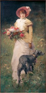 Vrouw met Hond door Ferdinand Heilbuth