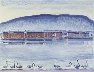 Meer van Genève met Mont Salève en zwanen