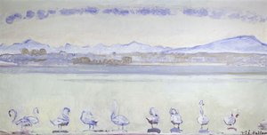 Negen zwanen voor een berglandschap, 1915