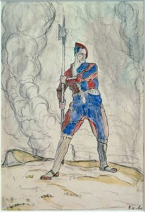 Staande landsknecht, studie voor de Slag bij Marignano door Ferdinand Hodler