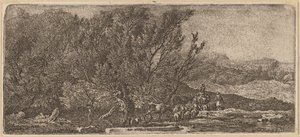 Herders met hun kudde door een stroom door Ferdinand Kobell