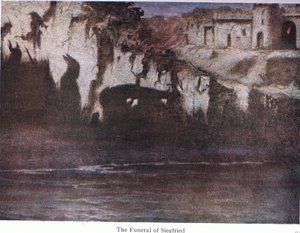 De begrafenis van Siegfried, illustratie uit The Stories of Wagners Operas, uitgegeven door George Harrap & Co Ltd 1932 door Ferdinand Lecke