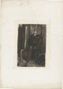 Portret van een kunstenaar staand achter de ezel