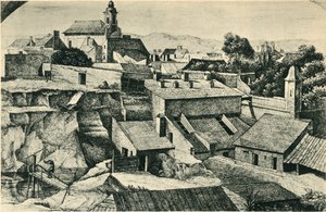 Steengroeve in Alt-Matzleinsdorf, met de parochiekerk van St. Florian in Wenen