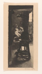 In het atelier van de beeldhouwer door Ferdinand Schmutzer (signed by artist)