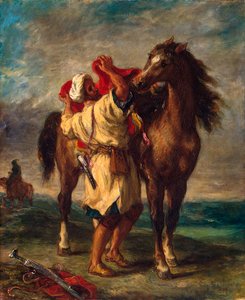 Een Marokkaan zadelt zijn paard, 1855