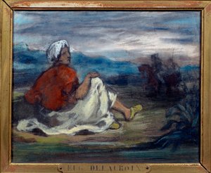 Een Arabier zittend op het platteland aan de rand van een weg door Ferdinand Victor Eugene Delacroix