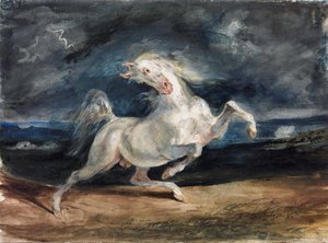 Paard geschrokken door bliksem door Ferdinand Victor Eugene Delacroix
