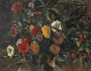 Bloemstilleven, ca.1848 (olieverf op karton) door Ferdinand Victor Eugene Delacroix
