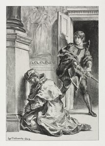 Hamlet: Hamlet probeert de koning te doden, 1843 door Ferdinand Victor Eugene Delacroix
