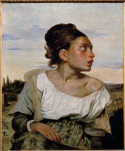 Jeune orpheline au cimetiere - jonge wees op het kerkhof ... door Ferdinand Victor Eugene Delacroix