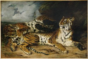 Jonge tijger speelt met zijn moeder ... door Ferdinand Victor Eugene Delacroix